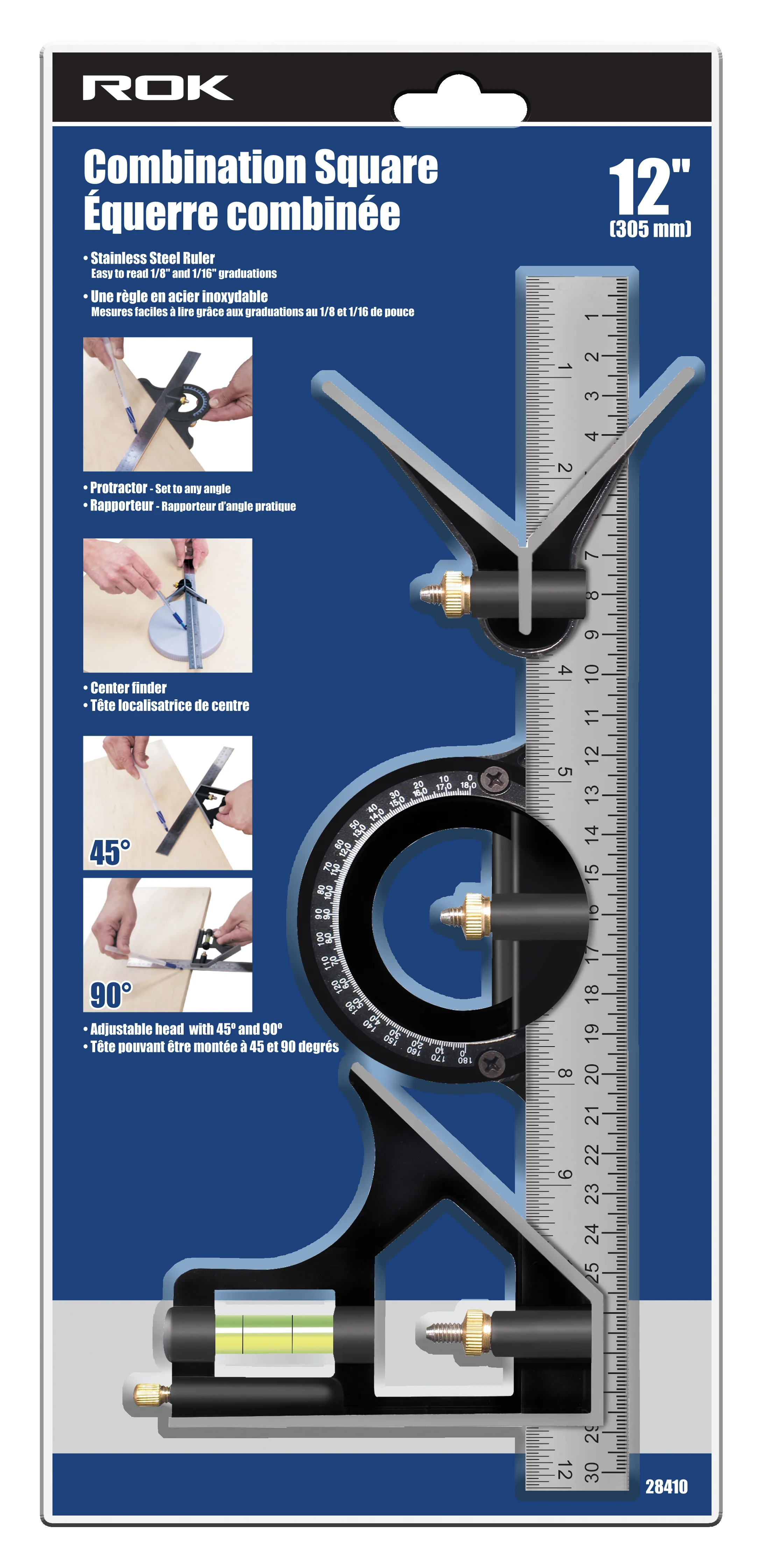 12" COMBINATION SQUARE WITH PROTRACTOR - Image 2