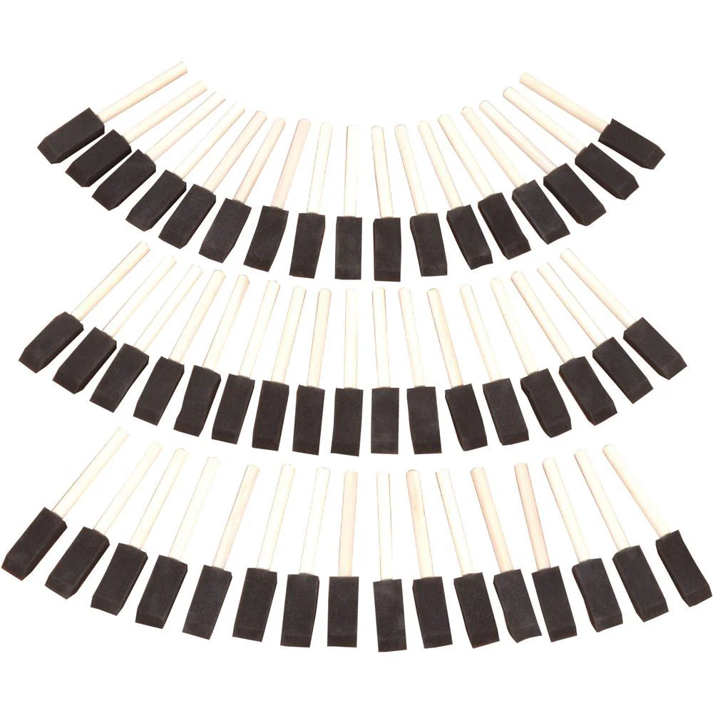 50 PC 1" FOAM BRUSH SET WITH WOODEN HAND