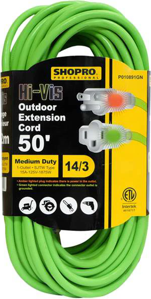50FT 12-3 HI-VIS EXT CORD WITH LIGHT IND