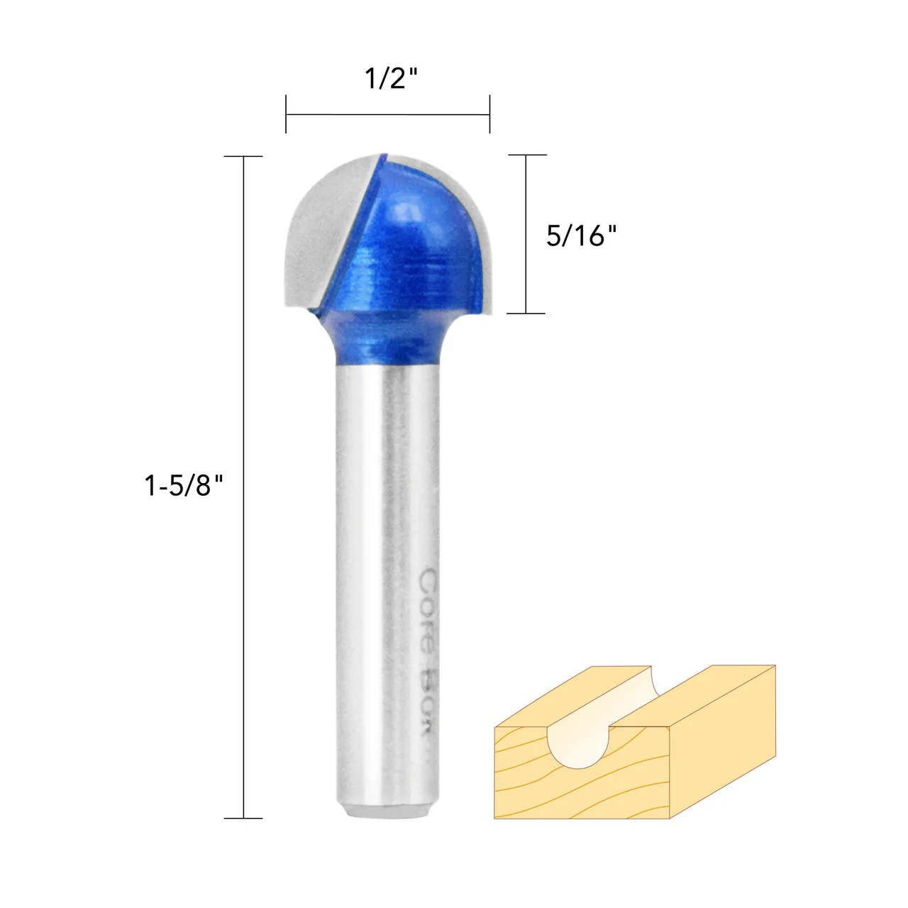 1/2" CORE BOX ROUTER BIT 1/4" SHANK - Image 5