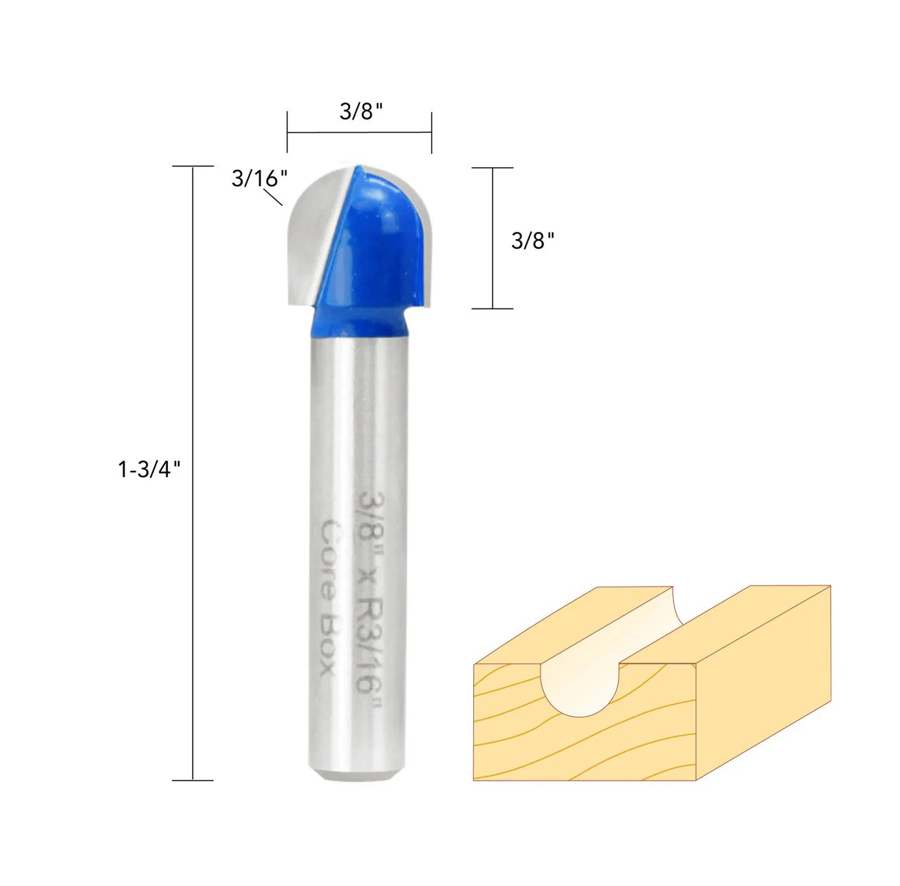 3/8" CORE BOX ROUTER BIT 1/4" SHANK - Image 5